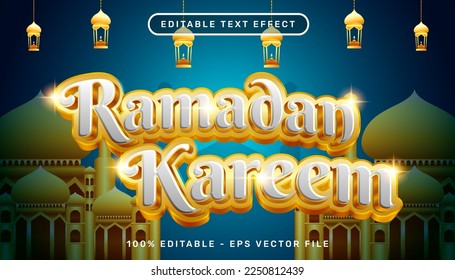 ramadan kareem 3d text effect and editable text effect whit mosque and Islamic background