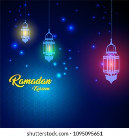 Ramadan kareem abstract Background with moon and lantern for greeting card