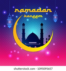 Ramadan kareem abstract Background with moon and lantern for greeting card