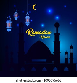 Ramadan kareem abstract Background with moon and lantern for greeting card