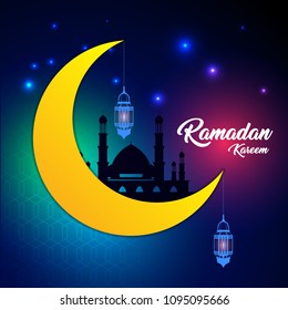 Ramadan kareem abstract Background with moon and lantern for greeting card