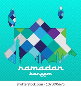 Ramadan kareem abstract Background with moon and lantern for greeting card