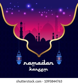 Ramadan kareem abstract Background with moon and lantern for greeting card