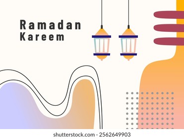 Ramadan Kareem, abstract geometric background, lines. hanging lantern.