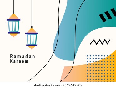Ramadan Kareem, abstract geometric background, lines. hanging lantern.