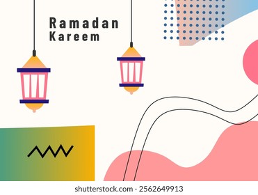 Ramadan Kareem, abstract geometric background, lines. hanging lantern.