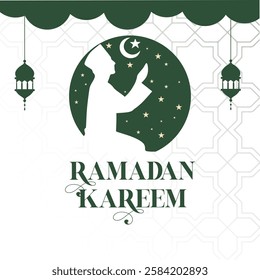 Ramadan Kareem Arabian background with Blue color. Greeting card banner poster. Translation: "Ramadan Kareem eastern lanterns garland Muslim ornamental hanging golden lanterns".