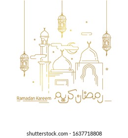 Ramadan kareem arabic calligraphy anda line islamic illustration mosque