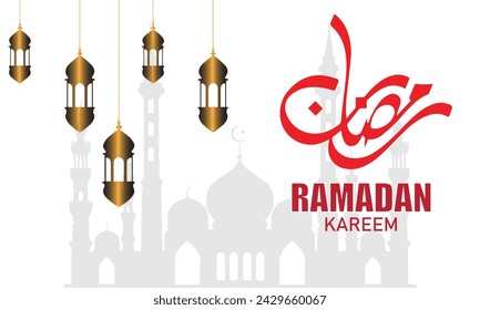 Ramadan Kareem Arabic calligraphy, Ramadan Kareem beautiful greeting card with Islamic Mosque and decoration, translated , happy Ramadan. Vector illustration