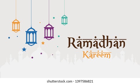 Ramadan Kareem arabic calligraphy greeting design islamic line mosque dome with lattern
