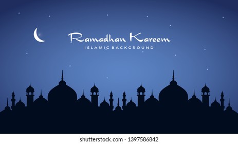 Ramadan Kareem arabic calligraphy greeting design islamic line mosque dome with lattern