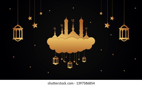 Ramadan Kareem arabic calligraphy greeting design islamic line mosque dome with lattern