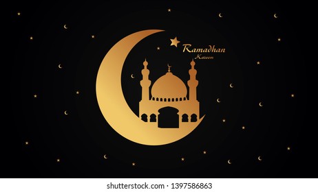 Ramadan Kareem arabic calligraphy greeting design islamic line mosque dome with lattern