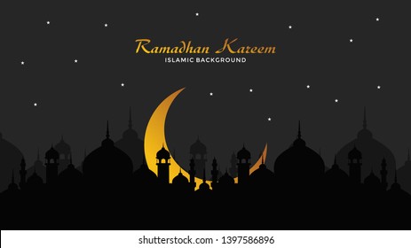 Ramadan Kareem arabic calligraphy greeting design islamic line mosque dome with lattern