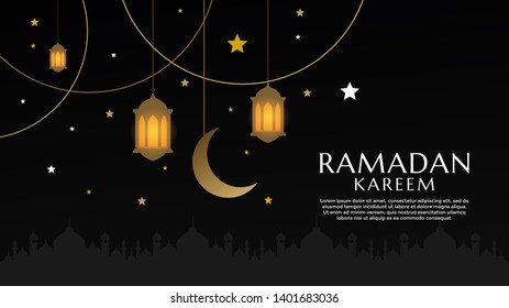 Ramadan Kareem arabic calligraphy greeting design islamic line mosque dome with lattern