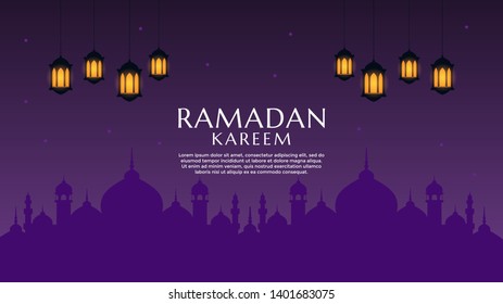 Ramadan Kareem arabic calligraphy greeting design islamic line mosque dome with lattern