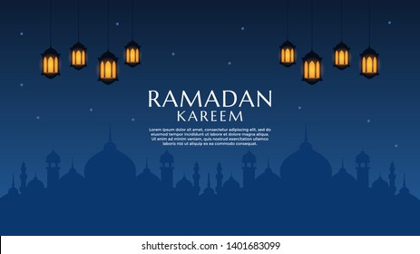 Ramadan Kareem arabic calligraphy greeting design islamic line mosque dome with lattern