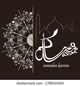 Ramadan Kareem arabic calligraphy greeting design islamic line mosque dome with classic pattern 