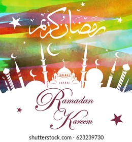 Ramadan Kareem with Arabic calligraphy, greeting card, vector illustration