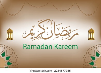 ramadan kareem in arabic calligraphy greetings with islamic decoration, you can use it for greeting card, calendar, flier and poster - vector illustration