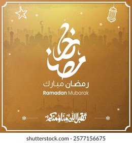 ramadan kareem in arabic calligraphy greetings with islamic moque and decoration, translated "happy ramadan" you can use it for greeting card, calendar, flier and poster - vector رمضان كريم