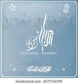 ramadan kareem in arabic calligraphy greetings with islamic moque and decoration, translated "happy ramadan" you can use it for greeting card, calendar, flier and poster - vector رمضان كريم