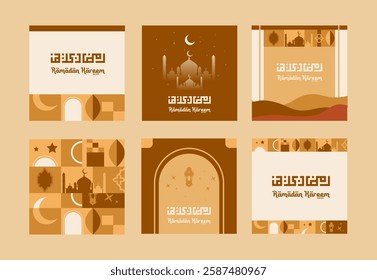 Ramadan Kareem arabic calligraphy Islamic greeting card template with ramadan for wallpaper design. Poster, media banner. A set of vector illustrations.collection vector bohemian style