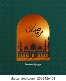 Ramadan kareem arabic calligraphy with mosque silhouette middle East