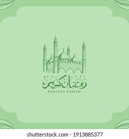 Ramadan Kareem in Arabic Calligraphy Style with mosque.