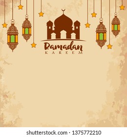 Ramadan Kareem arabische Kalligrafie und Typografie. Grußkarte. Übersetzung arabischer Texte: Ramadan, der ruhmreiche Monat. Vektorgrafik.