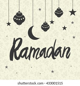 ramadan kareem arabic, card with calligraphy. Arabic lamp for the celebration of muslim community festival. 
