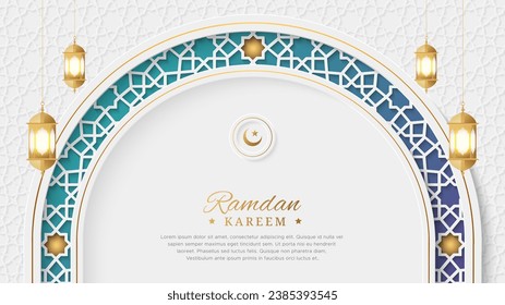Ramadan Kareem Arabic Elegant Luxury Ornamental Islamic Background with Islamic Pattern Border and Decorative Hanging Ornament