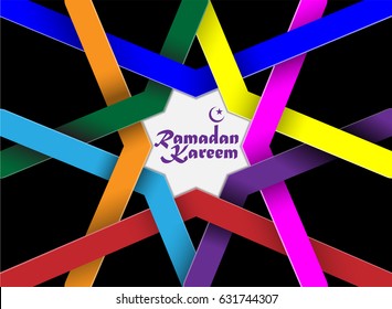 Ramadan Kareem, Arabic Islamic calligraphy on creative colorful abstract arabic geometric pattern background. 