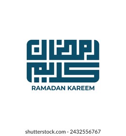 Ramadan Kareem in arabischer Kufi-Kalligraphie mit abgerundeten Ecken , moderner Kufi-Stil 2024 , Übersetzung: "Großzügiger Ramadan"