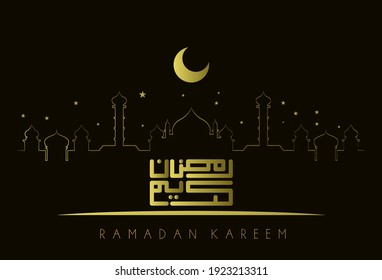 Ramadan-Kareem mit arabischem Text ist ein Ereignis mit muslimischer Ereignisvorlage mit elegantem goldenem Mond und Laterne