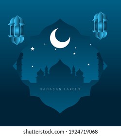 ramadan kareem with arabic text is mean muslim event template event with elegant golden moon and lantern