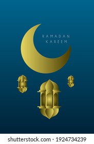 Ramadan-Kareem mit arabischem Text ist ein Ereignis mit muslimischer Ereignisvorlage mit elegantem goldenem Mond und Laterne