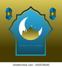 ramadan kareem with arabic text is mean muslim event template event with elegant golden moon and lantern