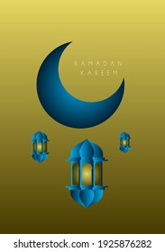 Ramadan-Kareem mit arabischem Text ist ein Ereignis mit muslimischer Ereignisvorlage mit elegantem goldenem Mond und Laterne