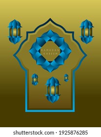 ramadan kareem con texto árabe es un evento de plantilla de evento musulmán medio con elegante luna de oro y linterna
