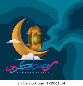 ramadan kareem with arabic text is mean muslim event, vector template, background or poster