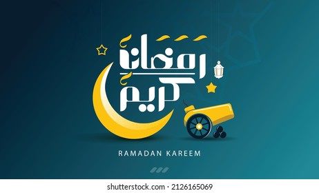 Ramadan Kareem Arabic typography with Moon And Conon and Islamic Background 