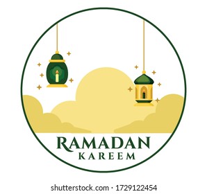 Ramadan kareem backgroun with mosque and islamic lamp ornament illustration, EPS 10