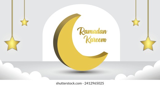 Ramadan Kareem background with 3D moon shape