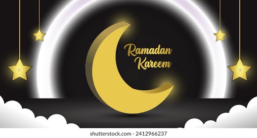 Fondo Ramadan Kareem con forma de luna 3D