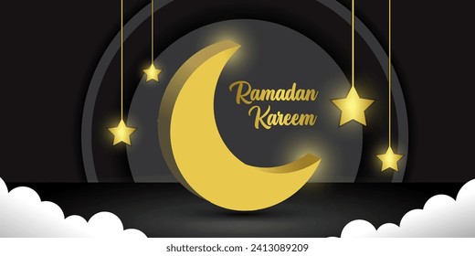 Ramadan Kareem background with 3D moon shape