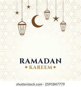 Ramadan Kareem Background. Abstract artistic banner poster and social media post for Ramadan event and celebration. creative greeting card Islamic culture with lettering and lamp hanging. 