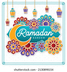 ramadan kareem background with arabian pattern and mandala use for social media promotion ads. transalation "Generous Ramadan" 