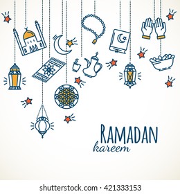  Ramadan Kareem Hintergrund. Die arabischen Zeilensymbole werden gesetzt. Vektorgrafik 