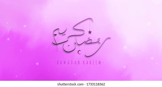 Ramadan Kareem Background with Arabic Calligraphy in pastel colors. Letters with Ramadan Kareem Means "May the Month of Ramadan give you kindness"